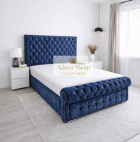 Crushed Velvet Denim Blue - Kensington Royale Luxury Chesterfield Upholstered Bed Frame