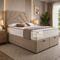 Naples Beige - Meridian Abstract Geometry Ottoman Divan Bed | Luxury Hydraulic Storage Bed Frame