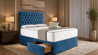 Naples Blue - Regency Chesterfield Luxe Divan Bed with Storage – Deep Buttoned Upholstered Bed Frame