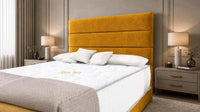 Plush Velvet Mustard Gold - Monaco Luxe Luxury Divan Bed – Premium Upholstered Panelled Headboard with Storage