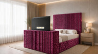 Crushed Velvet Aubergine - Montreux Luxury Fluted TV Bed – Premium Upholstered Bed Frame with Integrated TV Footboard