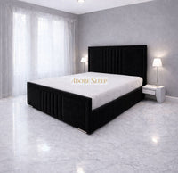 Plush Velvet Black - Riviera Maison Luxury Panelled Upholstered Bed Frame