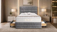 Plush Velvet Grey - Monaco Luxe Luxury Divan Bed – Premium Upholstered Panelled Headboard with Storage