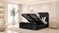 Crushed Velvet Black - Beaumont Arc Luxury Ribbed Ottoman Storage Bed