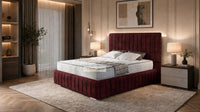 Plush Velvet Maroon - Dorchester Luxury Scalloped Panel Bed – Premium Upholstered Bed Frame with Statement Headboard
