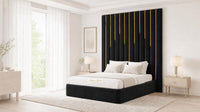 Naples Black - Alisha Gold Strip Grandline Luxury Floor-Standing Ottoman Storage Bed