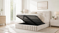 Crushed Velvet Cream - Carlton Channel Luxury Ottoman Storage Bed