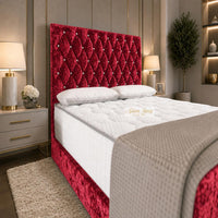 Crushed Velvet Red - Regency Diamond Luxury Divan Bed – Deep Button-Tufted Headboard with Premium Upholstered Frame & Storage