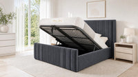 Naples Charcoal - Savoy Ribbed Luxury Ottoman Storage Bed