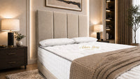 Naples Beige - Kensington Grande Luxury Divan Bed – Premium Upholstered Bed Frame with Tall Vertical Panel Headboard