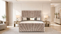 Crushed Velvet Mink - Riviera Fan Luxury Sculpted Ottoman Storage Bed