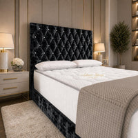 Crushed Velvet Black - Regency Diamond Luxury Divan Bed – Deep Button-Tufted Headboard with Premium Upholstered Frame & Storage