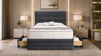 Naples Charcoal - Monaco Luxe Luxury Divan Bed – Premium Upholstered Panelled Headboard with Storage