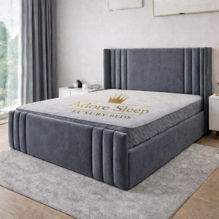 Plush Velvet Steel - Astoria Luxe Luxury Vertical Panelled Upholstered Bed Frame