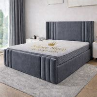 Plush Velvet Steel - Astoria Luxe Luxury Vertical Panelled Upholstered Bed Frame