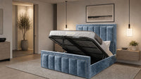 Crushed Velvet Denim Blue - Belgravia Regent Luxury Panelled Ottoman Storage Bed