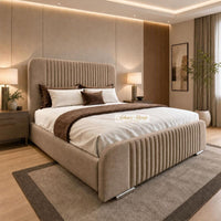 Naples Mink - Beaumont Luxury Fluted Wing Bed – Designer Upholstered Bed Frame with Statement Headboard & Footboard