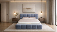 Crushed Velvet Denim Blue - Aurelius Cloud Luxury Upholstered Ottoman Storage Bed