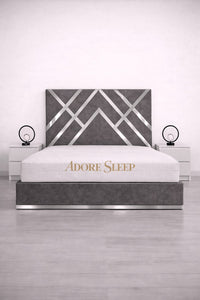Naples Slate Grey - Regal Diamond Luxury Panel Bed Frame with Silver Strip – Upholstered