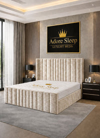 Crushed Velvet Cream - Celestine Luxe Vertical Panel Upholstered Bed Frame