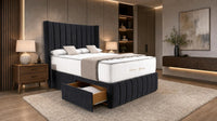 Naples Black - Valentina Vertical Luxe Divan Bed – Channelled Statement Headboard & Storage