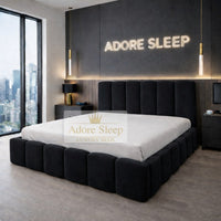 Naples Black - Savoy Aurelia Luxury Upholstered Bed Frame – Sculpted Panel Statement Bed