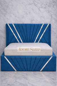 Naples Blue - Bat Radiance Luxury Panel Bed Frame with Silver Strip – Upholstered