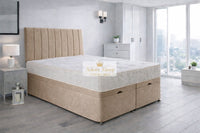 Plush Velvet Beige - Regency Lined Panel Luxury Solid Ottoman Storage Bed Frame
