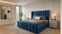 Naples Blue - Mayfair Luxury Panelled Bed – Premium Upholstered Bed Frame with Statement Headboard & Footboard