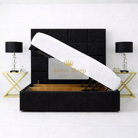 Naples Black - Kensington Royale Luxury Ottoman Divan Storage Bed Frame – Premium Panelled Headboard