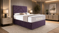 Naples Purple - Aurelia Geometric Luxe Divan Bed with Statement Panelled Headboard & Storage