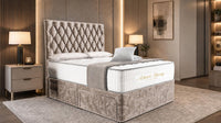 Crushed Velvet Mink - Regency Diamond Luxury Divan Bed – Deep Button-Tufted Headboard with Premium Upholstered Frame & Storage