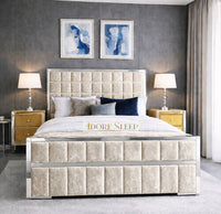 Crushed Velvet Cream - Aurelius Linear Upholstered Designer Bed | Luxury Gold Frame Statement Bed