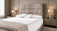 Crushed Velvet Mink - Monaco Luxe Luxury Divan Bed – Premium Upholstered Panelled Headboard with Storage