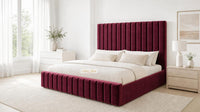 Plush Velvet Maroon - Carlton Channel Luxury Ottoman Storage Bed