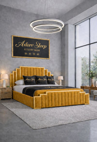 Plush Velvet Mustard Gold - Imperial Elan Luxury Art Deco Upholstered Bed Frame