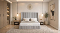 Plush Velvet Silver - Chelsea Luxury Channel Panel Bed – Premium Upholstered Bed Frame with Statement Headboard