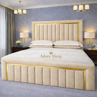 Naples Cream - Aurelia Grand Luxe Panelled Upholstered Bed Frame | Luxury Statement Bed