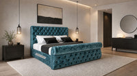 Crushed Velvet Teal - Windsor Chesterfield Luxury Scroll Bed Frame