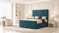 Plush Velvet Teal - Riviera Fan Luxury Sculpted Ottoman Storage Bed