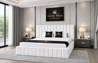 Crushed Velvet White - Valentina Grande Luxury Channel-Tufted Upholstered Bed Frame