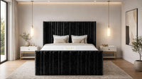 Crushed Velvet Black - Kensington Fluted Luxury Ottoman Storage Bed