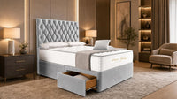 Naples Silver - Regency Diamond Luxury Divan Bed – Deep Button-Tufted Headboard with Premium Upholstered Frame & Storage
