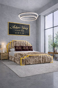 Crushed Velvet Mink - Imperial Elan Luxury Art Deco Upholstered Bed Frame