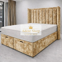 Crushed Velvet Gold - Grand Elysee Luxury Panelled Upholstered Bed Frame with Divan Ottoman Storage