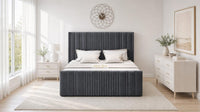 Naples Charcoal - Savoy Ribbed Luxury Ottoman Storage Bed