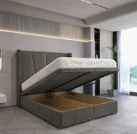 Plush Velvet Grey - Valençay Flared Sunburst Wingback Bed | Luxury Divan Ottoman Upholstered Bed Frame