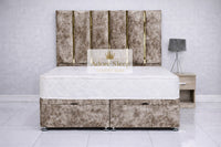 Crushed Velvet Mink - Celestine Luxe Ottoman Divan Bed Frame – Luxury Panelled Upholstered Bed
