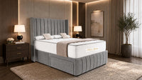 Plush Velvet Grey - Valentina Vertical Luxe Divan Bed – Channelled Statement Headboard & Storage