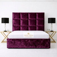 Crushed Velvet Aubergine - Kensington Royale Luxury Ottoman Divan Storage Bed Frame – Premium Panelled Headboard